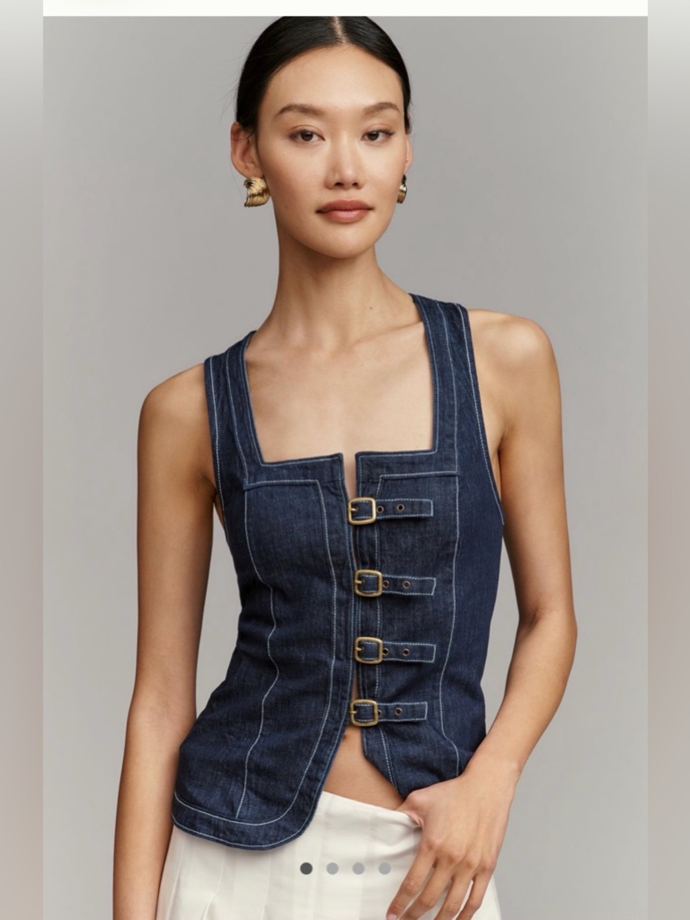 NWT Anthropologie Denim Hardware Tank Top Size L Blue